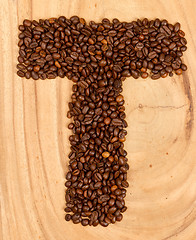 Image showing Letter T, alphabet from coffee beans