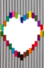 Image showing Many different color pencils, heart