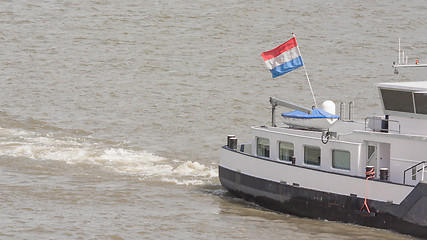 Image showing The Dutch national flag on a ship