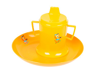 Image showing Yellow children's mug and plate