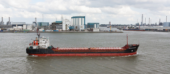 Image showing Small chemical tanker sailing in the port of Rotterdam (Holland)