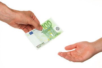 Image showing Man giving 100 euro to a woman