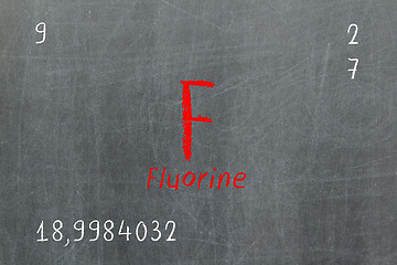 Image showing Isolated blackboard with periodic table, Fluorine