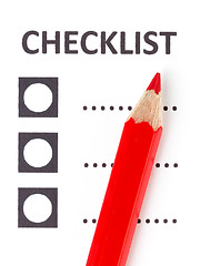 Image showing Red pencil on a checklist