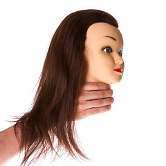 Image showing Hand holding a puppet (hair styling)