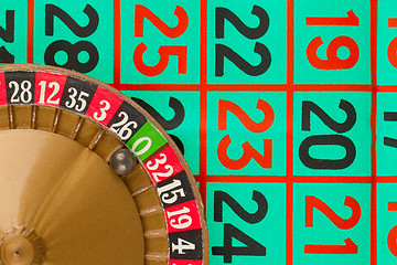 Image showing Roulette table, wheel and ball