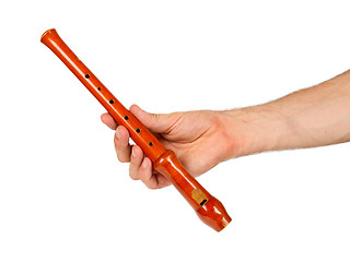 Image showing Wooden recorder (block flute) isolated