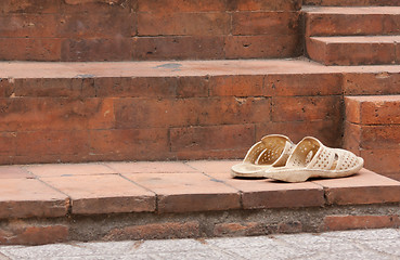 Image showing Shoes at the entrance of a mosque 