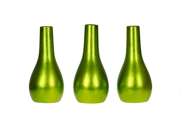 Image showing Three bright green vases isolated