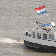 Image showing The Dutch national flag on a ship