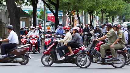 Image showing SAIGON - JULY 23: A busy and congested road in Hanoi, Vietnam, J