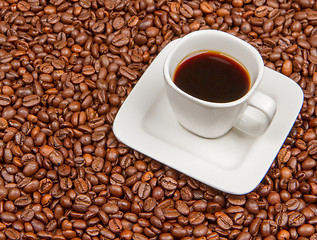 Image showing Coffee beans and cup