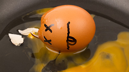 Image showing Cracked egg (dead) in a pan