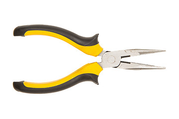 Image showing Used yellow tool pliers isolated, rust and dust 