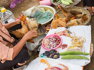 Image showing Alive poultry offered for sale on a market