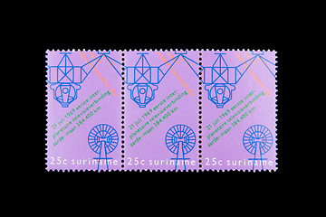 Image showing SURINAME - CIRCA 1960: Stamps printed by Suriname, shows a telev
