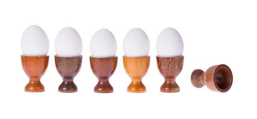 Image showing Set of different  wooden egg cups