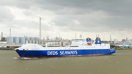 Image showing Blue cargoship in Rotterdam