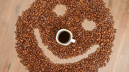 Image showing Coffee grains arranged in smiley