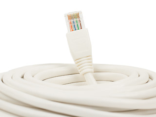 Image showing Close-up of a white RJ45 network plug