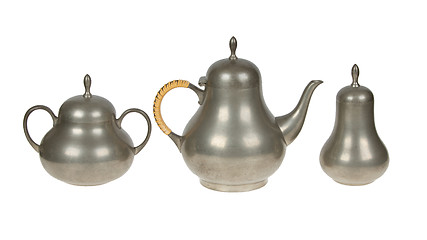 Image showing Very old tin tea set full of scratches