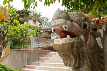 Image showing Chinese dragon ornament on a stairs