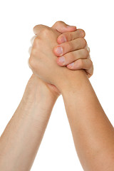 Image showing Man and woman in arm wrestlin