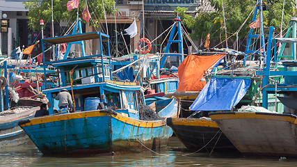 Image showing Fishing boats in a harbour