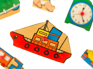 Image showing Piece of an antique wooden puzzle for children