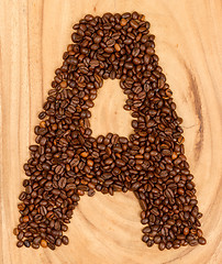 Image showing Letter A, alphabet from coffee beans