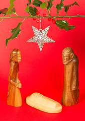 Image showing Scene of the Christmas crib, made of wood