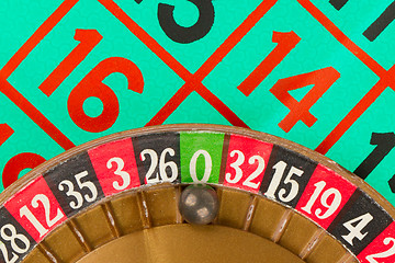 Image showing Roulette table, wheel and ball