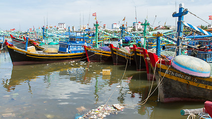 Image showing Fishing boats in a harbour