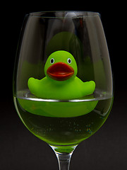 Image showing Green rubber duck in a wineglass