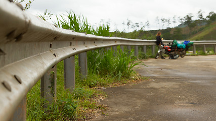 Image showing Grey guardrail on a rural roadside with a nice perspective