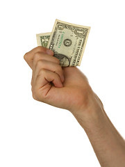 Image showing Man holding a one dollar bill in his hand