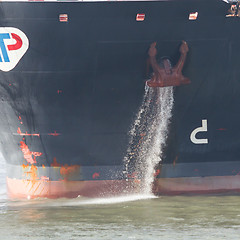 Image showing Bow of the oil tanker with anchor 