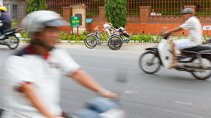 Image showing DA NANG, VIETNAM, 31 JULY 2012. Sleeping cyclo driver in it's ow