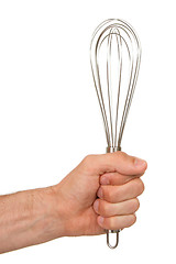 Image showing Metal whisk on white background