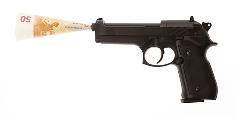 Image showing Semi-automatic gun with 50 euro isolated