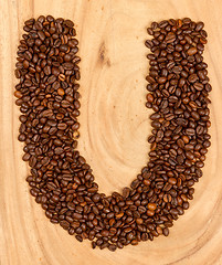 Image showing Letter U, alphabet from coffee beans