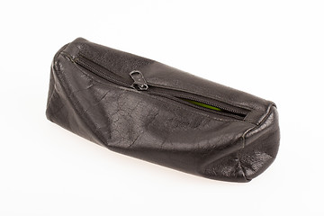 Image showing Black leather pencil case