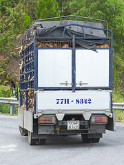 Image showing HUÉ, VIETNAM - AUG 4: Trailer filled with live dogs destined fo