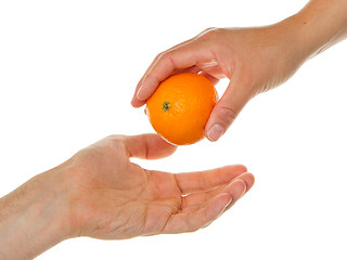 Image showing Giving an orange