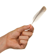 Image showing Man holding a small feather