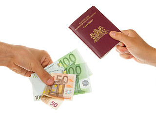 Image showing Man paying for passport