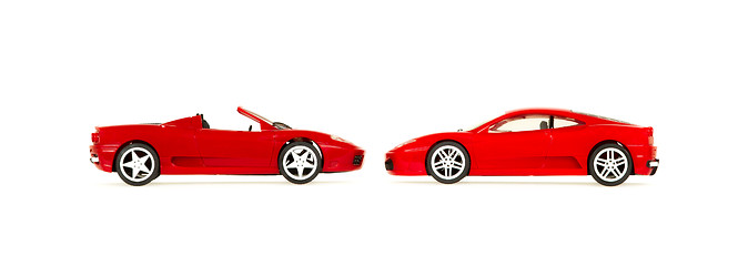 Image showing Two toy cars, red sportscars