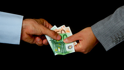 Image showing Man giving 150 euro to a woman (business)