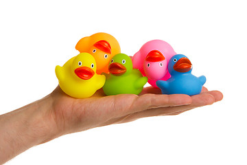 Image showing Rubber ducks isolated