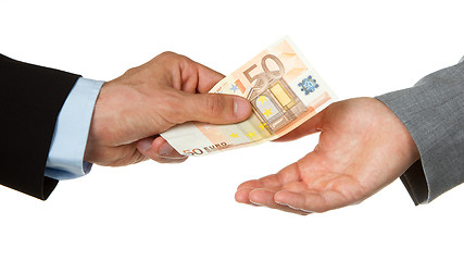 Image showing Man giving 50 euro to a woman (business)